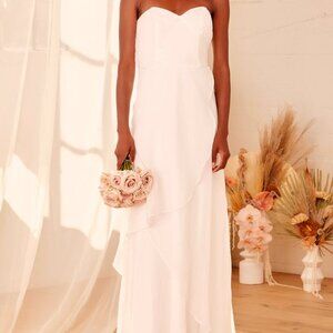 Lulus All About Forever White Pleated Strapless Maxi Dress - Size XS